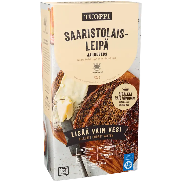 Tuoppi Saaristolaisleipä jauhoseos, laktoositon, maidoton, runsaskuituinen, vegaaninen 420g