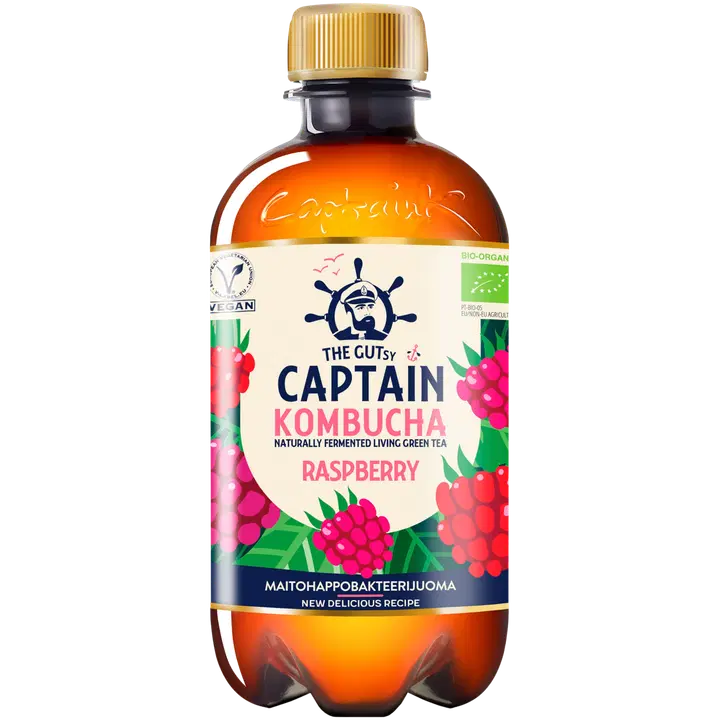 The Gutsy Captain Kombucha Raspberry, vadelmanmakuinen kombucha-juoma 400ml LUOMU