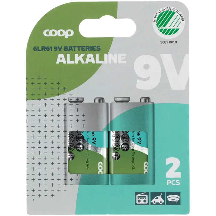 Coop alkaliparisto 9V/6LR61 2 kpl
