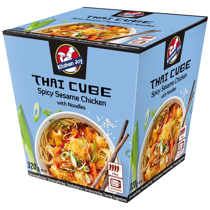 Kitchen Joy Thai-Cube Spicy Sesame -kanaa ja nuudeleita pakasteateria 320g