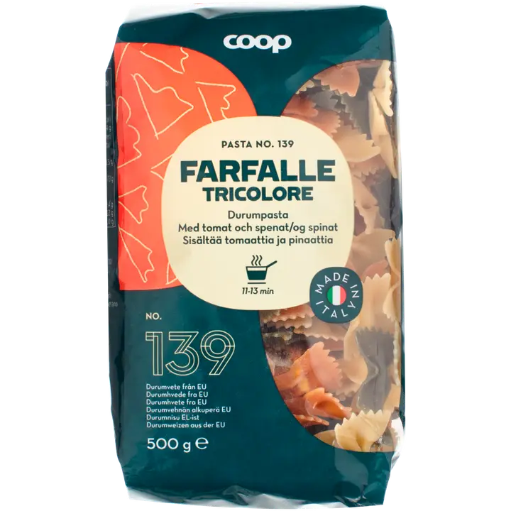 Coop Farfalle tricolore kuviopasta 500 g