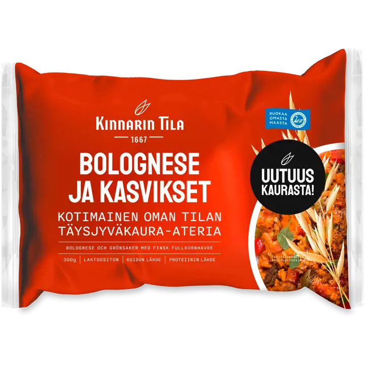 Kinnarin Tila 300g Bolognese ja kasvikset täysjyväkaura-ateria