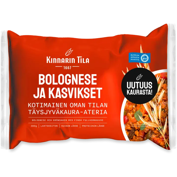 Kinnarin Tila 300g Bolognese ja kasvikset täysjyväkaura-ateria