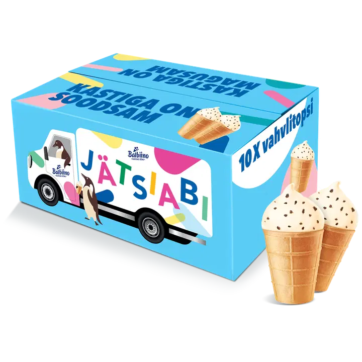 Balbiino Jätsiabi Koorejäätis Šokolaaditükkidega Vahvlitopsis 650 g (10 tk)