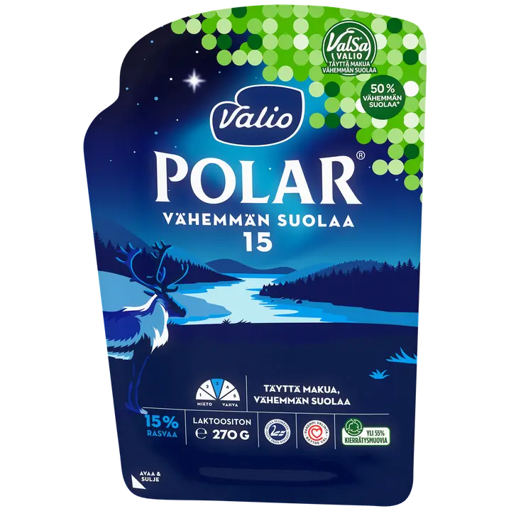 Valio Polar® Vähemmän suolaa 15 % e270 g viipale ValSa®