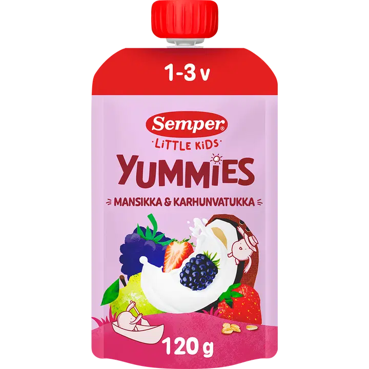 Semper Yummies smoothie mansikka & karhunvatukka 120g 1-3-vuotiaille