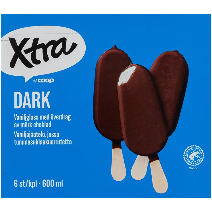 Xtra Dark vaniljajäätelöpuikot 6 kpl 600 ml
