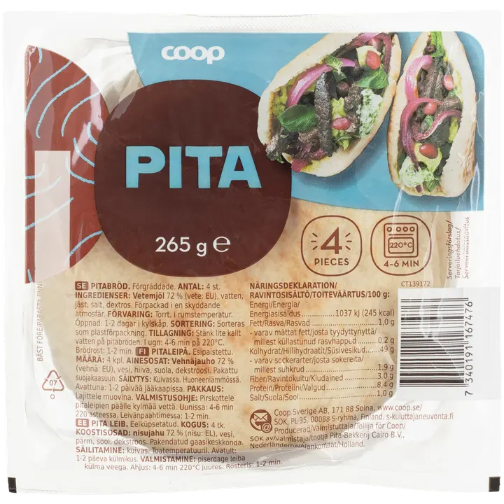 Coop pitaleipä 265 g 4 kpl