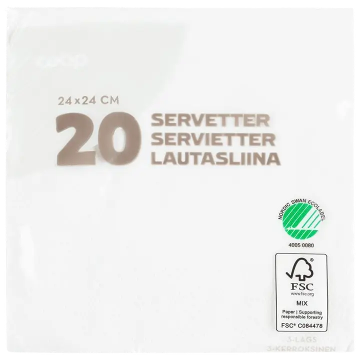 Coop lautasliina valkoinen 24x24cm 20kpl