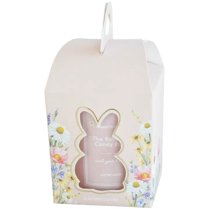 Lasikynttilä 7,5x8 cm paketissa vaaleanpunainen, tuoksu The Rabbit Candy Egg