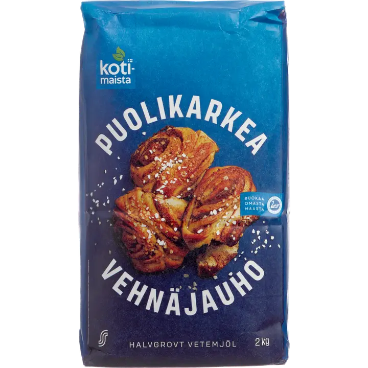 Kotimaista puolikarkea vehnäjauho 2 kg