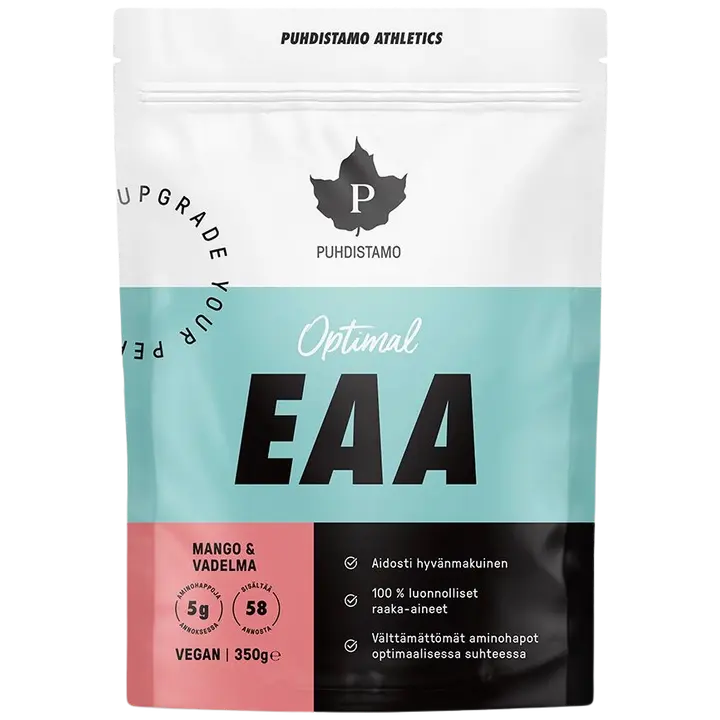 Puhdistamo Athletics Optimal EAA -jauhe Mango-Vadelma 350 g