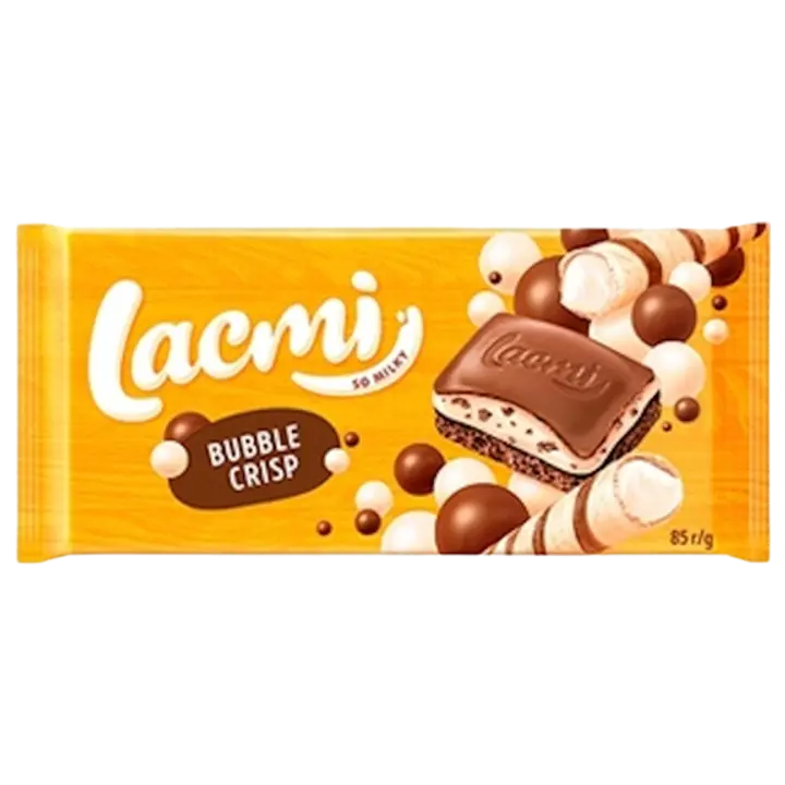 Roshen piimašokolaad lacmi bubble crisp 85g piimatäidisega, krõbeda riisi ja vahvliga