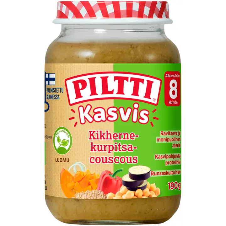 Piltti Kasvis 190g Kikherne-kurpitsa-couscous lastenateria 8kk Luomu
