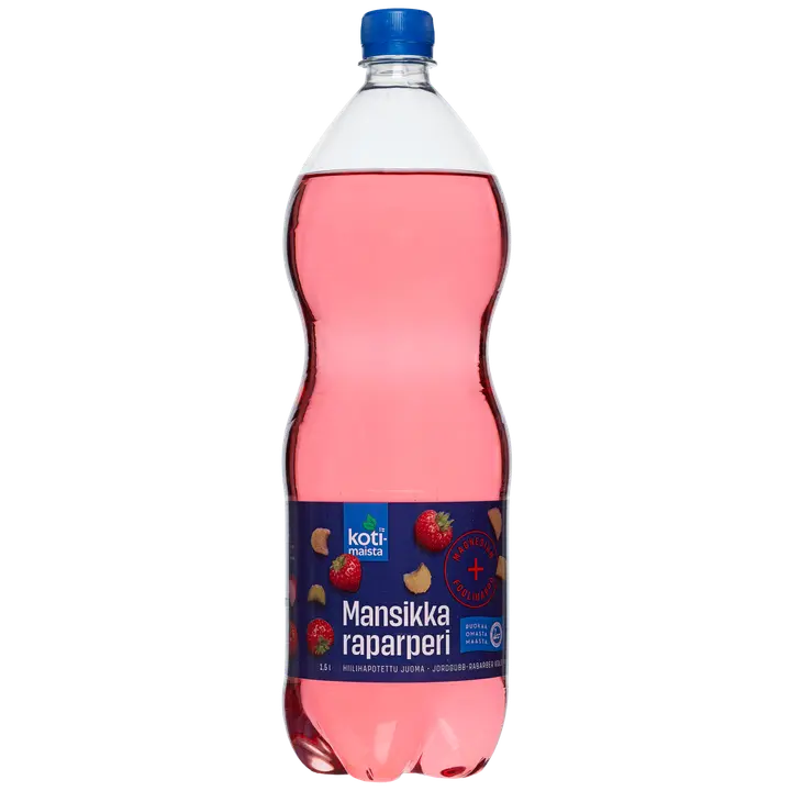 Kotimaista mansikka-raparperi Mg + foolihappo hiilihapotettu juoma 1,5l