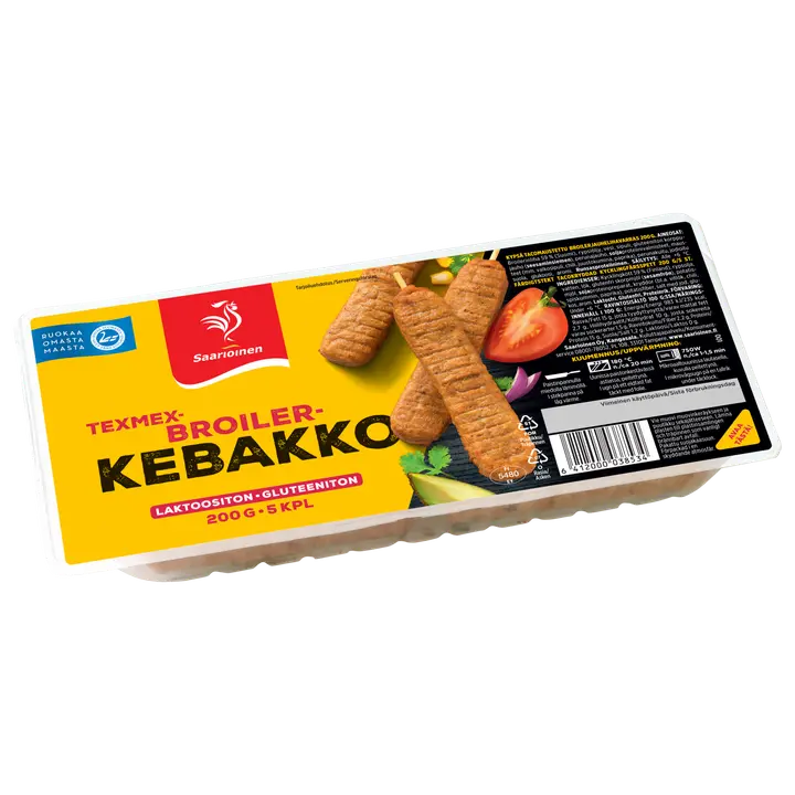 Saarioinen Texmex-broilerkebakko; kypsä broilerjauhelihavarras 200g/5kpl