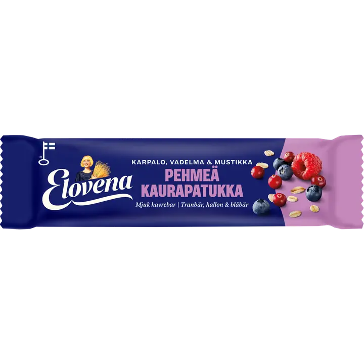 Elovena 30g karpalo, vadelma & mustikka pehmeä kaurapatukka