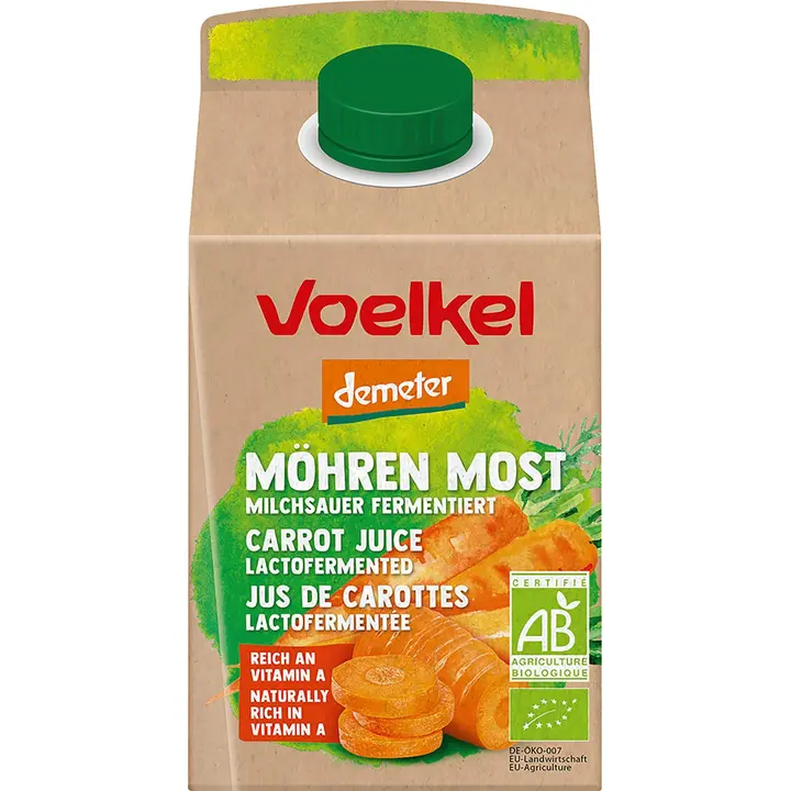 Voelkel Luomuporkkanamehu, maitohappokäytetty, demeter 0,5l