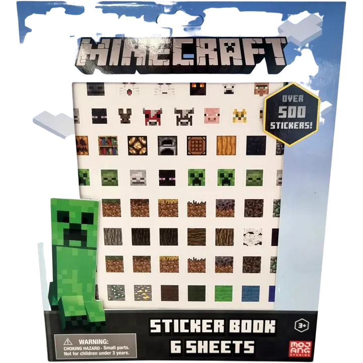 Minecraft tarralehtiö, 6 tarra-arkkia, yli 500 tarraa