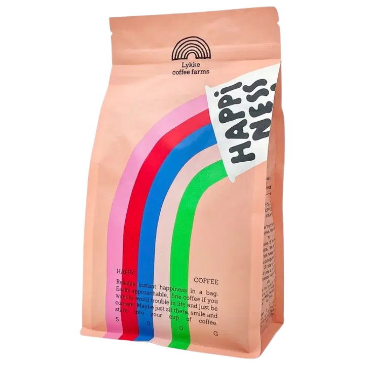 Lykke Kahvitilat Happiness vaaleapaahtoinen suodatinkahvisekoitus Brasiliasta, Perusta ja Ugandasta, 500g suodatinjauhettu