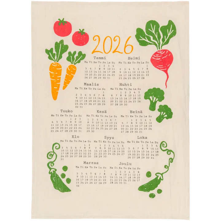 House keittiöpyyhe Kalenteri 2026 Sadonkorjuu 50x70 cm, PatternLab
