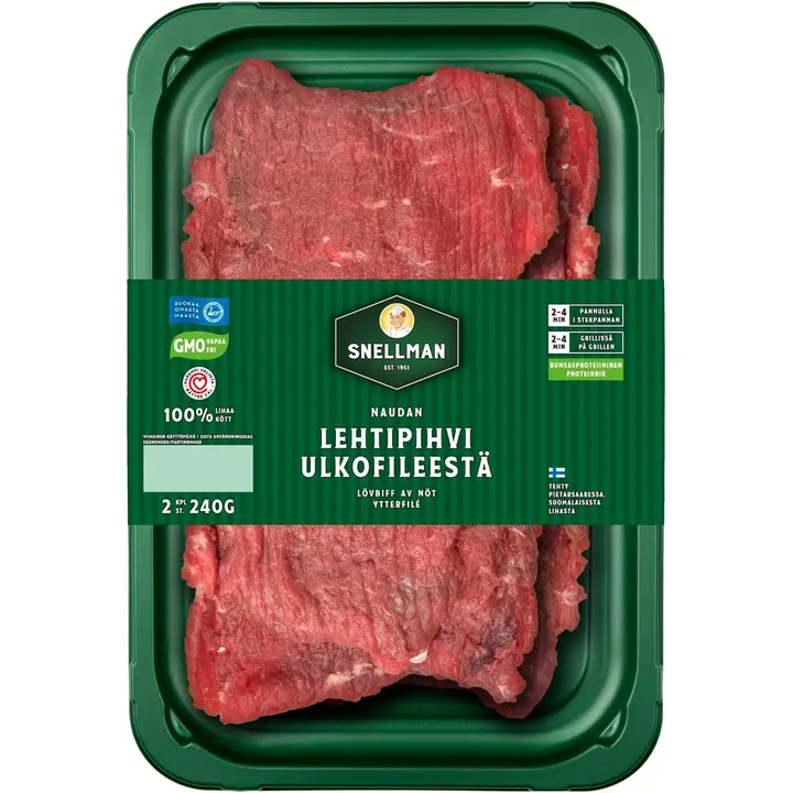 Snellman Naudan lehtipihvi ulkofileestä 2 kpl 240g