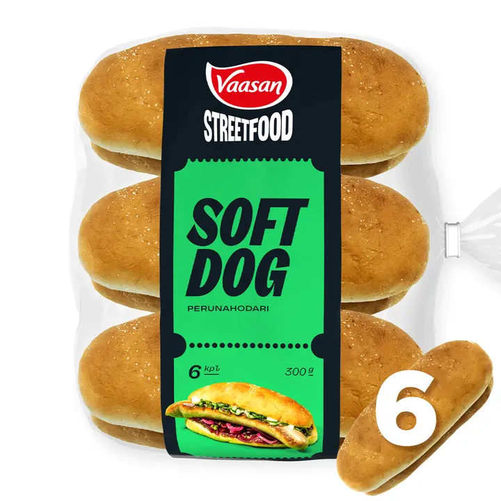 Vaasan Street Food SOFT DOG perunahodari 300g 6 kpl Gourmet hot dog sämpylä