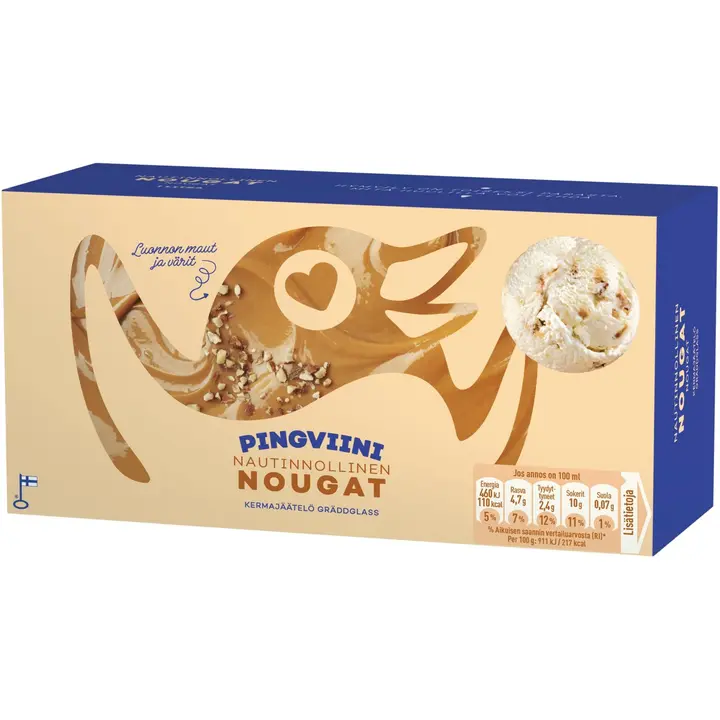 Pingviini Nougat kermajäätelö kotipakkaus 1L/505g