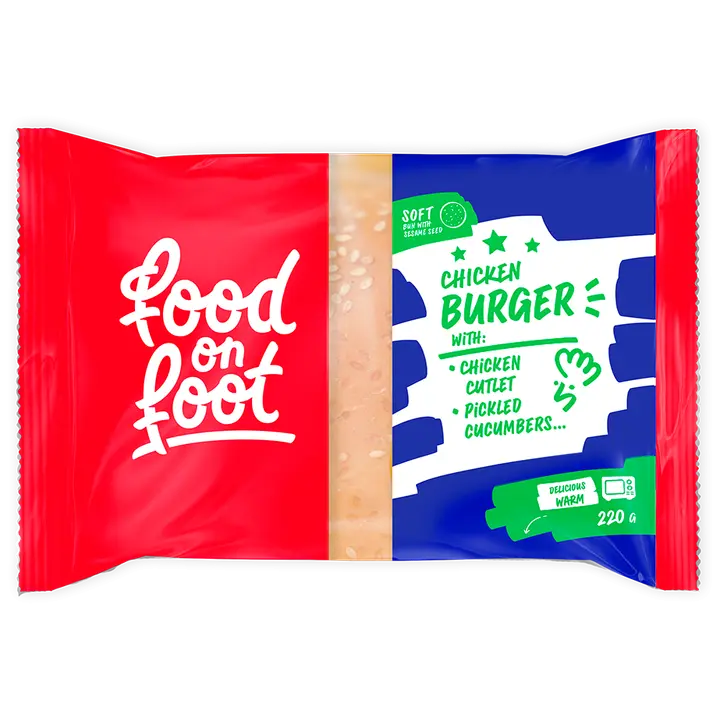 FOOD ON FOOT Burger kanakotleti, marineeritud kurgi ja juustuga 220 g