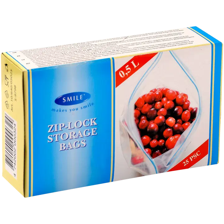 Smile tupla urasulkimella säilytyspussit, 0,5L, 12 x 19cm, 25kpl