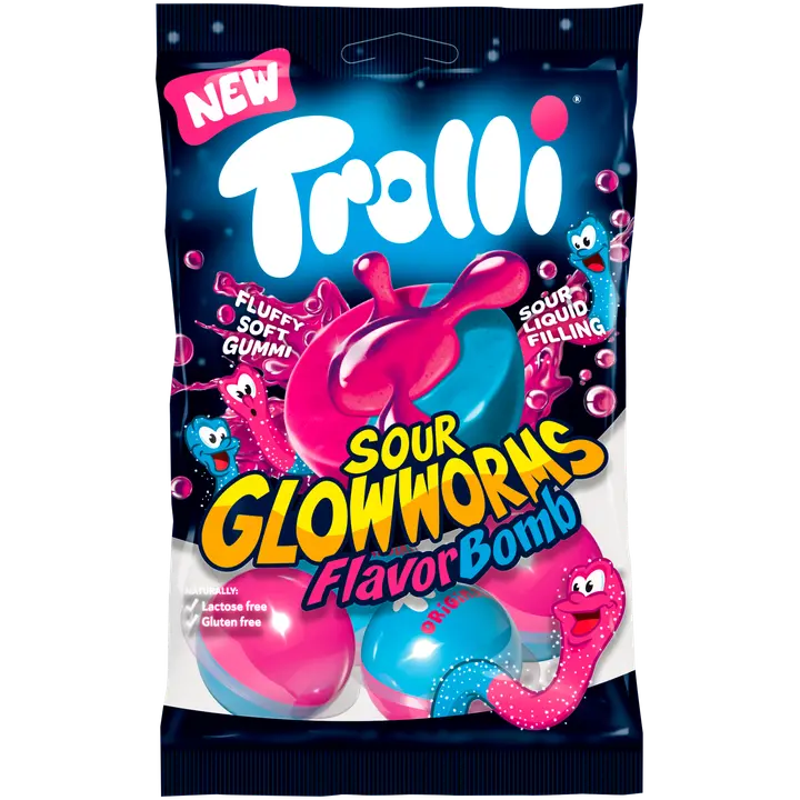 Trolli Flavor Bomb Sour Glowworms makeispussi 75g