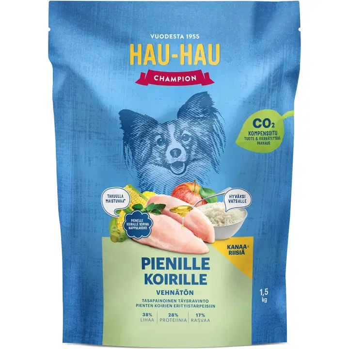 Hau-Hau Champion Kanaa ja riisiä täysravinto pienille koirille 1,5 kg
