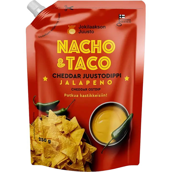 Jokilaakson Juusto Nacho&Taco cheddar juustodippi jalapeno 250g