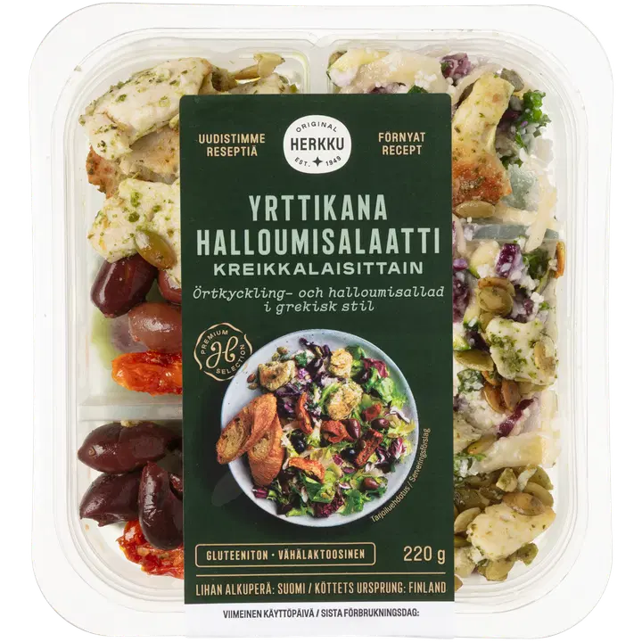 Herkku Yrttikana-halloumisalaatti kreikkalaisittain 220g