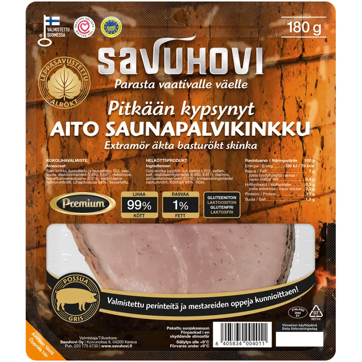 Savuhovi Pitkään Kypsynyt Aito Saunapalvikinkku 180g