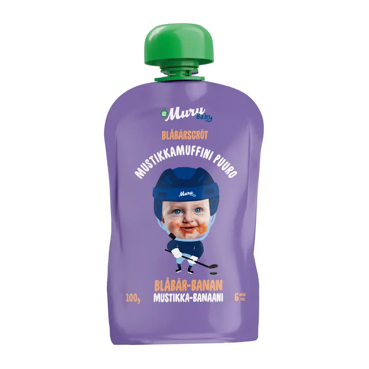 Muru Baby Mustikkamuffini 4-viljan luomupuuro, banaani ja mustikka 100 g 6 kk