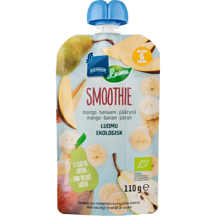 Rainbow 110g Smoothie 6kk mango-banaani-päärynä, luomu