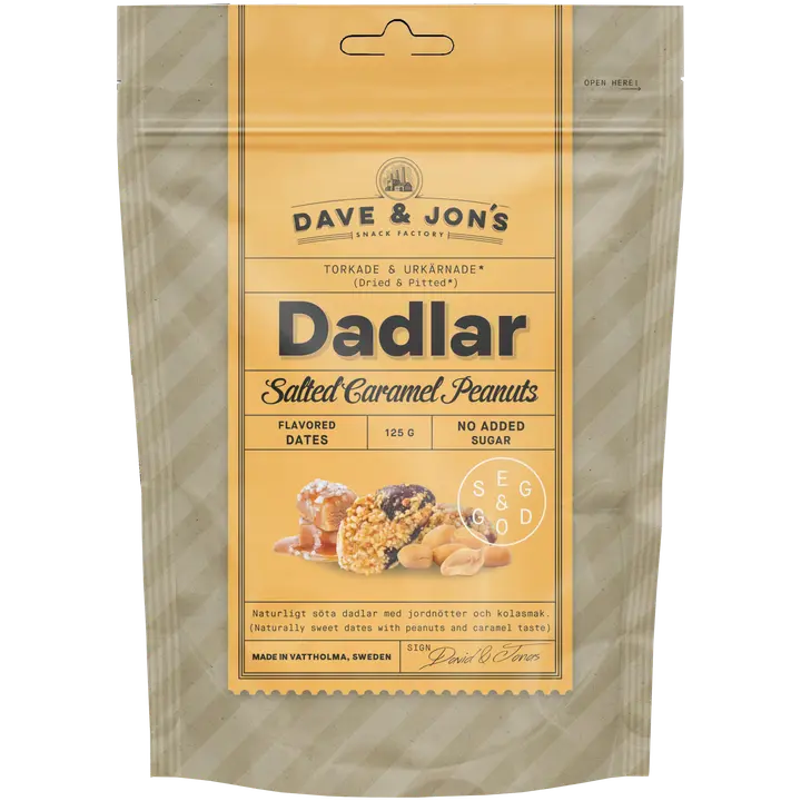 Dave&Jons Kivettömiä, Karamellin ja Maapähkinän makuisia Taateleita 125 g