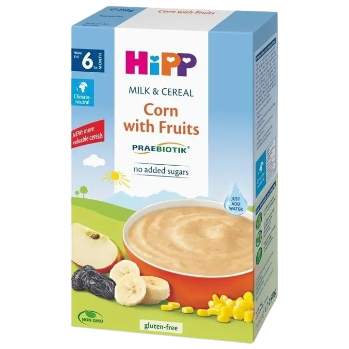 HiPP Piimapudrupulber maisi ja puuviljadega al. 6 kuust, 250 g