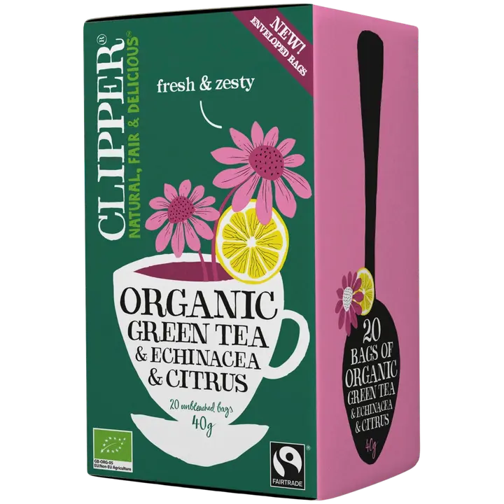 Clipper Sitruunan makuinen luomu vihreä tee lisättynä punahattua (Echinacea purpurea) 40g / 20 pussia
