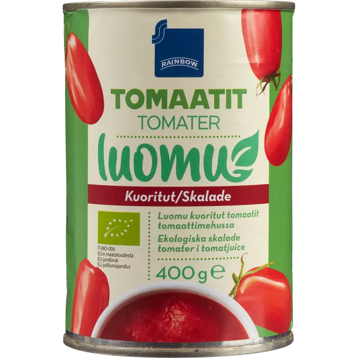 Rainbow kuoritut tomaatit tomaattimehussa luomu 400/240g