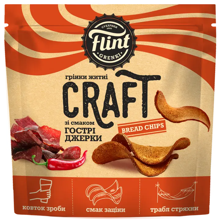 Flint Craft Grenki vürtsikad vinnutatud liha maitselised lainelised leivakesed 80g