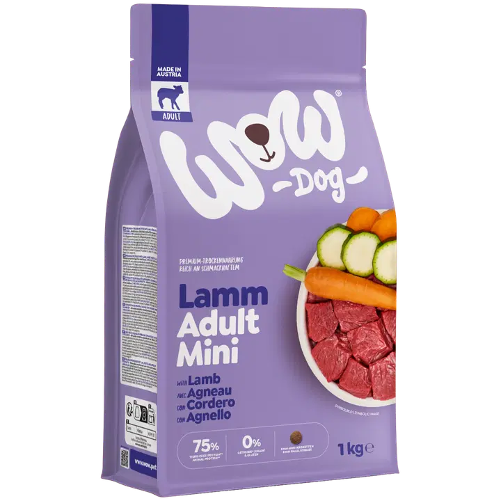 WOW DOG Minis ADULT sis. lammasta kuivaruoka 1 kg