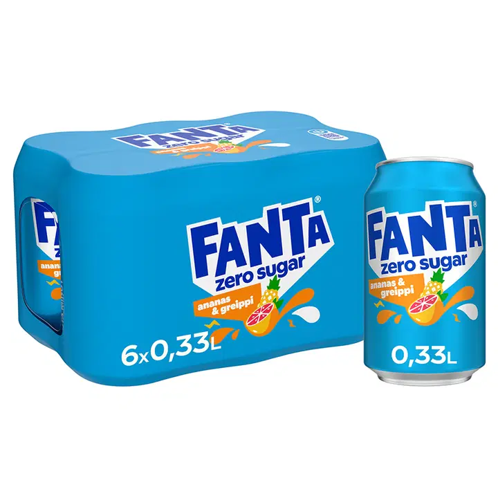 6-pack Fanta Ananas & Greippi Zero virvoitusjuoma tölkki 0,33 L