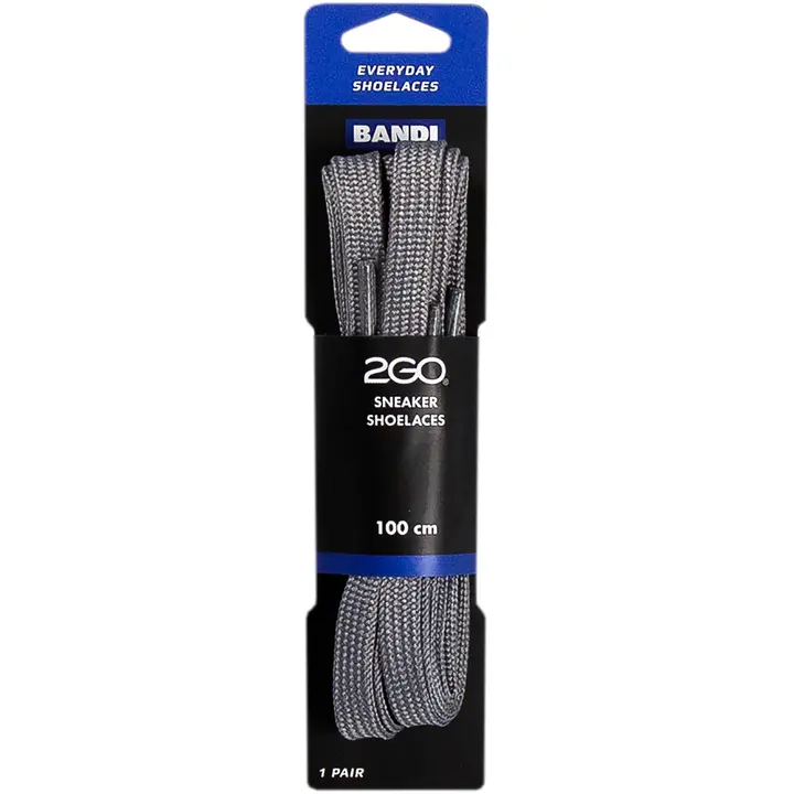 Bandi 2GO litteät kengännauhat tennareihin 100 cm harmaa