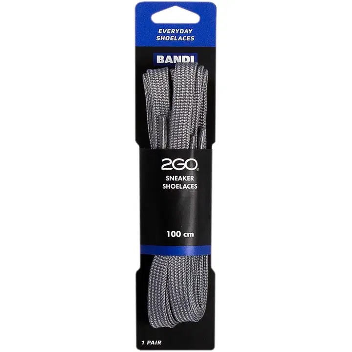 Bandi 2GO litteät kengännauhat tennareihin 100 cm harmaa