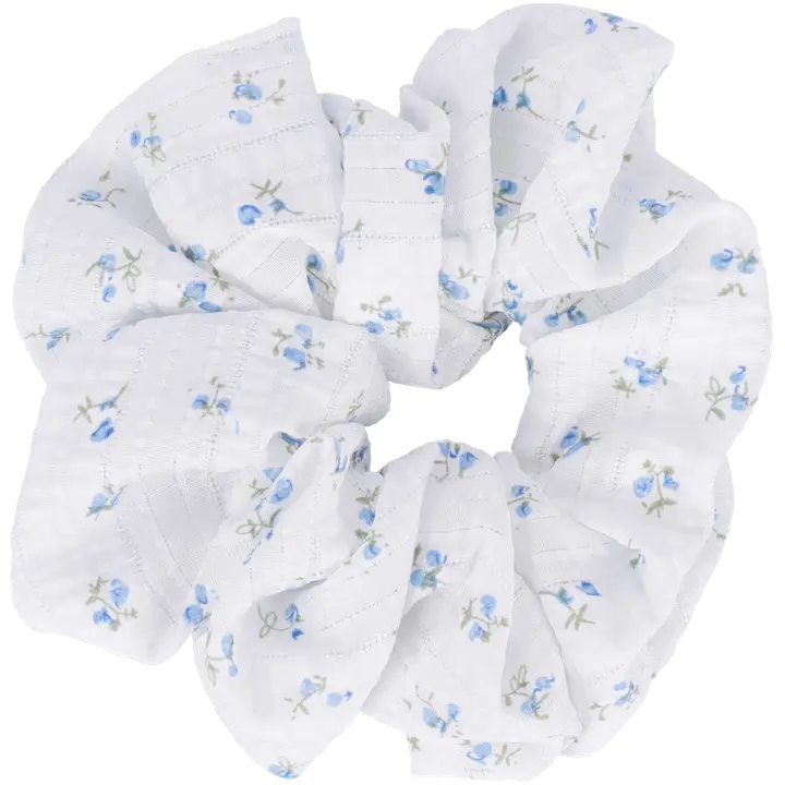 Ibero schrunchie valge, helesinised lilled