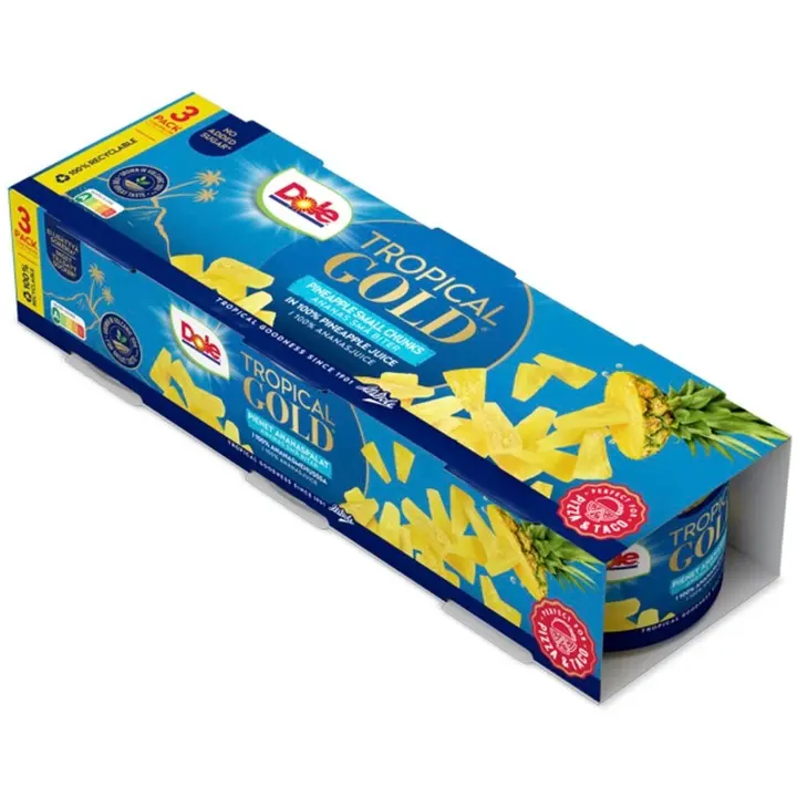 Dole Tropical Gold Pizzaan ja tacoihin sopivia pieniä ananaspaloja omassa mehussa 3-pack 3x227/139g