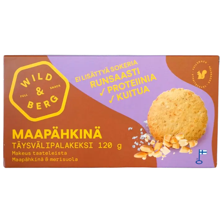 Maapähkinä proteiinikeksi Wild&Berg täysvälipala gluteeniton 120 g