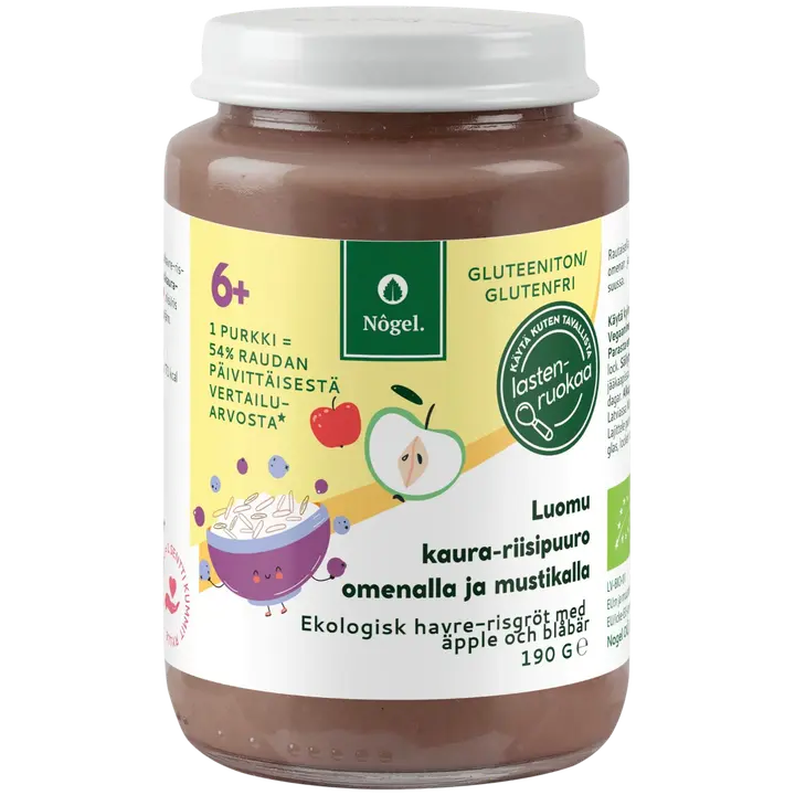 Nôgel luomu kaura-riisipuuro omenalla ja mustikalla, 190 g